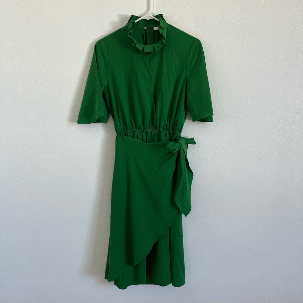Sandro Green Sheath Dress with Tie Front and Mock Neck EU 36 US Small